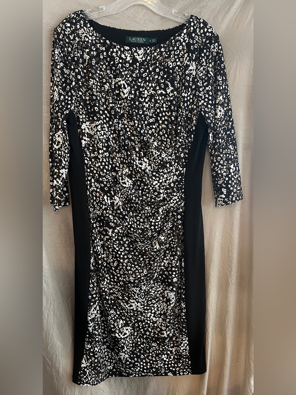 Ralph Lauren Black and White Printed Long-Sleeve Sheath Dress